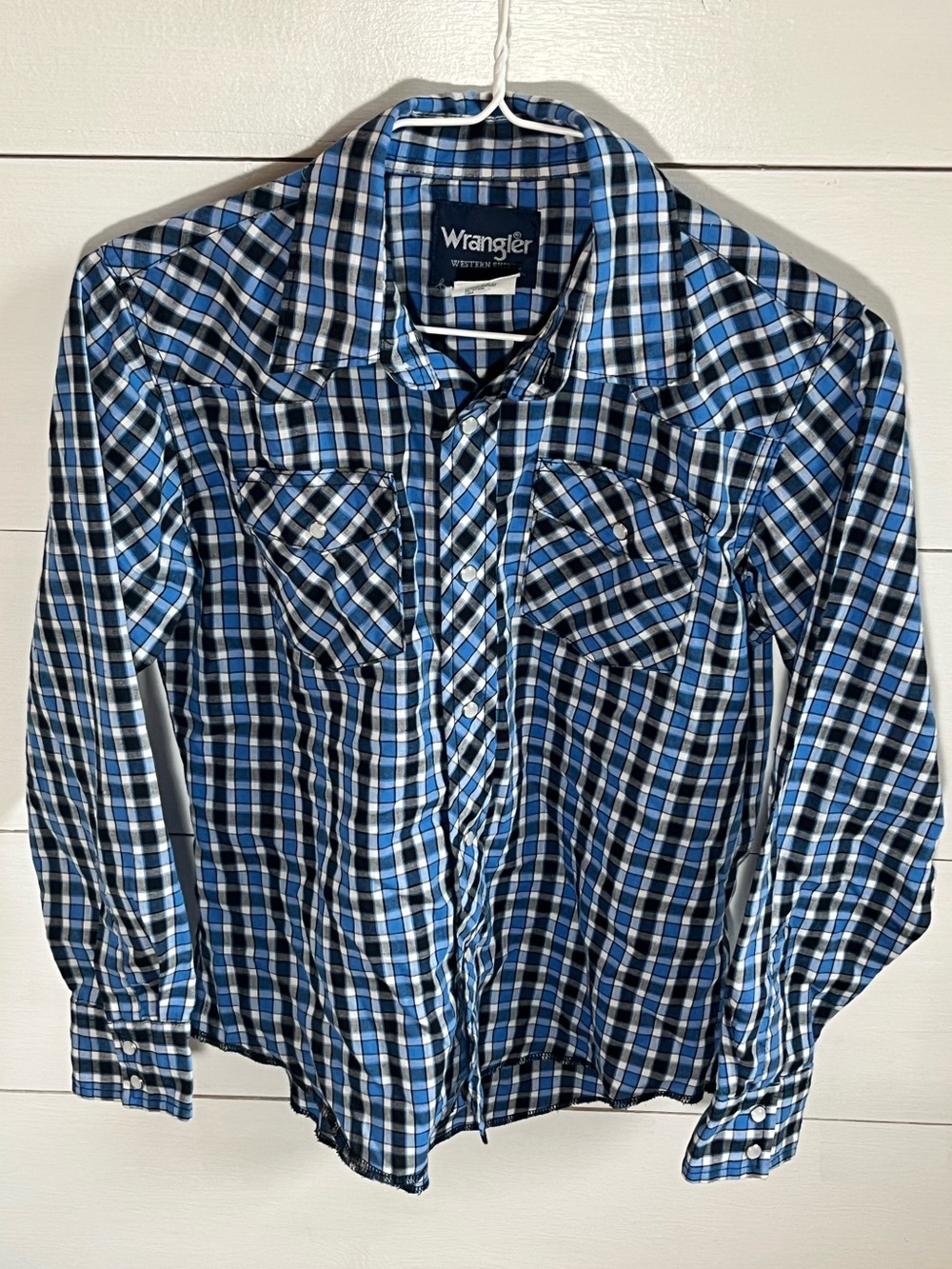 Wrangler Blue and White Plaid Western Shirt - Boys